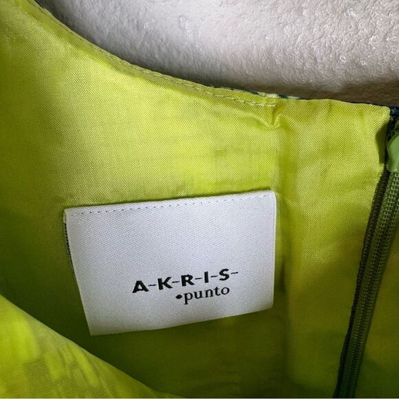 Akris Punto Pleated Dress Lime Green Blue Sleeveless Mod Colorful Women’s Size 4 - Picture 4 of 10